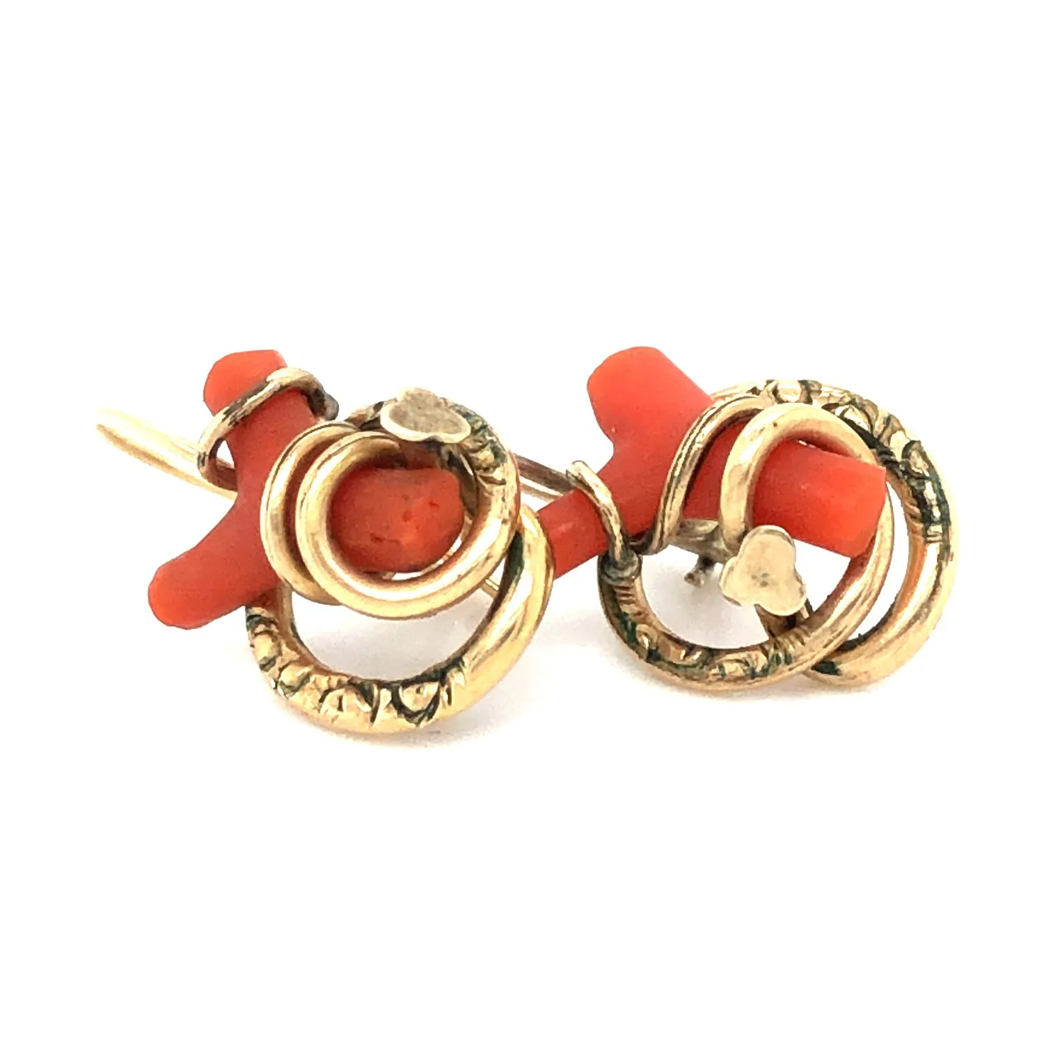 Antique Branch Coral & Gold Drop Victorian Earrings