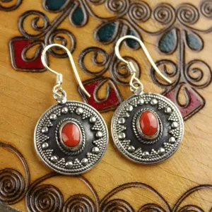 Antique Coral Shield Earrings