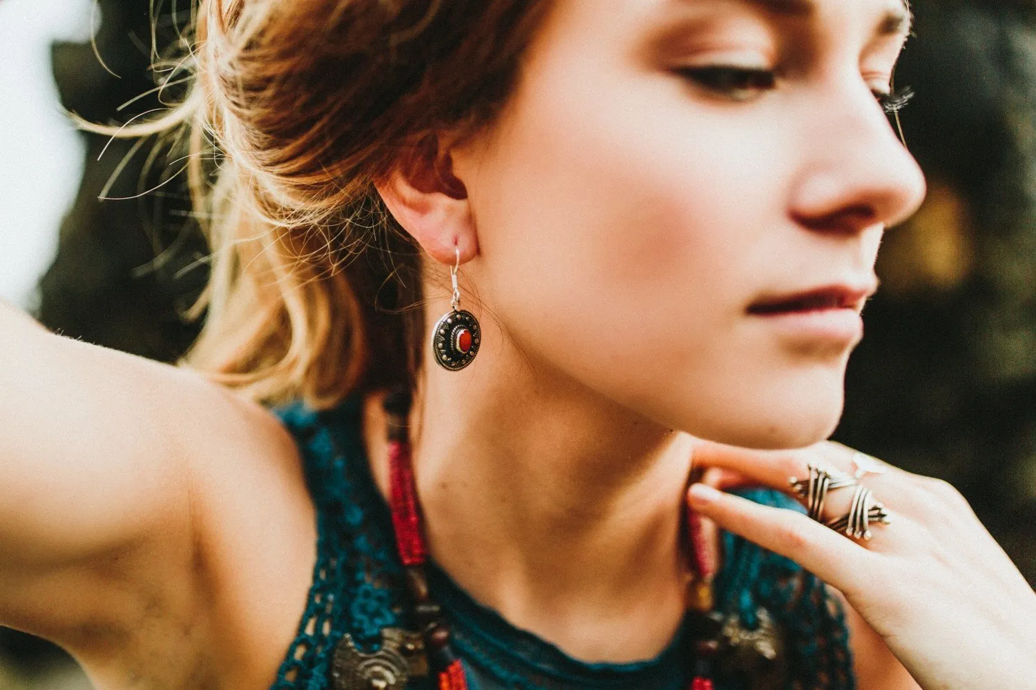 Antique Coral Shield Earrings