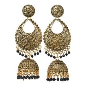 Antique Gold Bollywood Party Long Statement Earrings