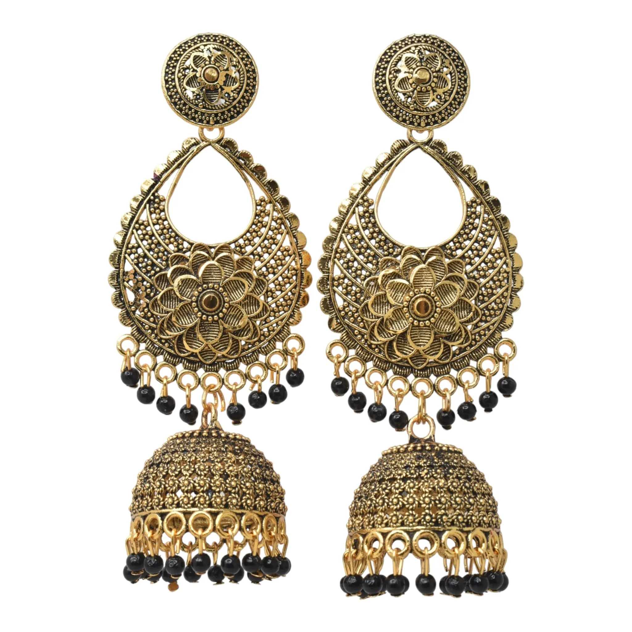 Antique Gold Bollywood Party Long Statement Earrings