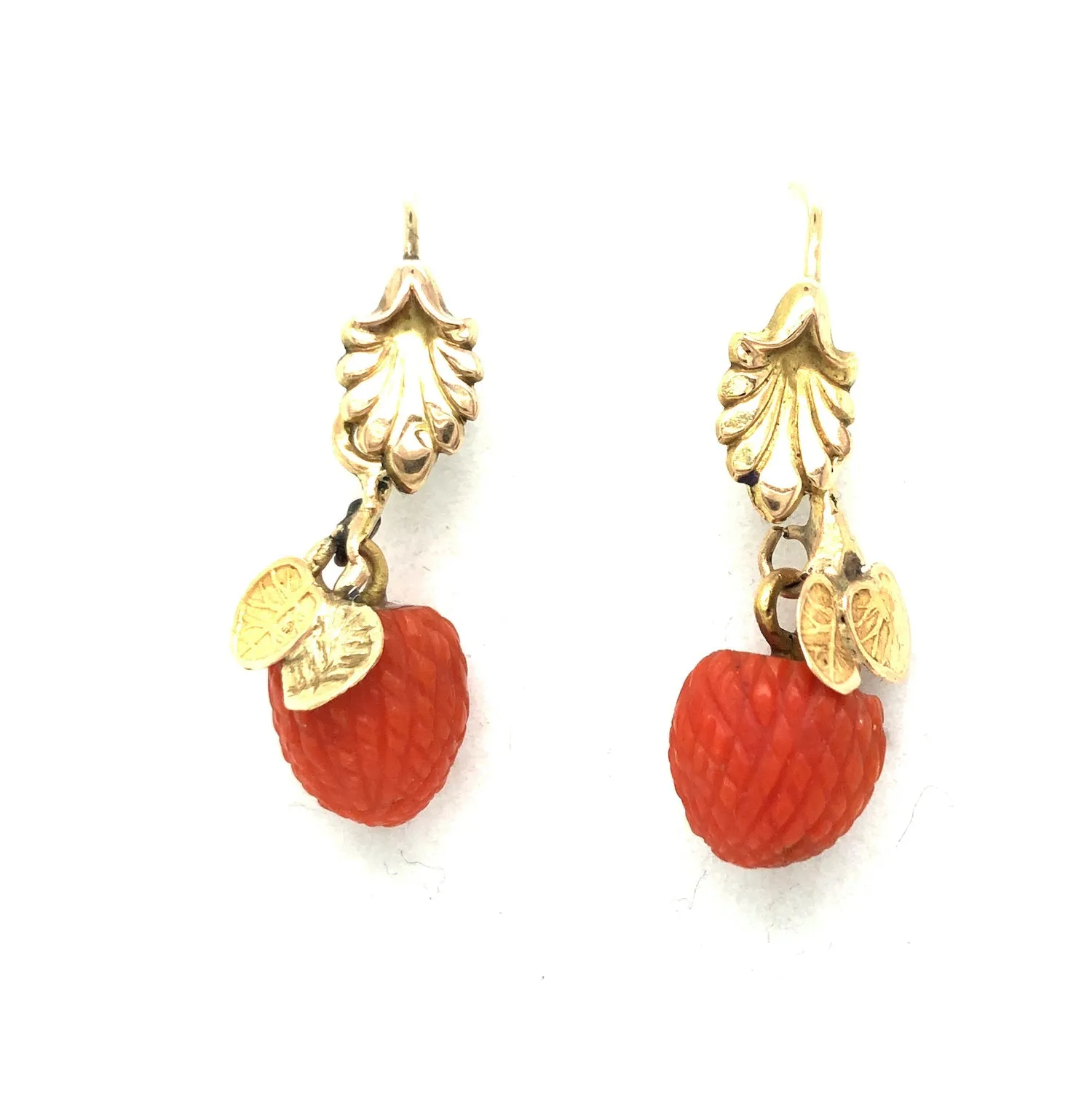 Antique Victorian Composite Coral & Gold Earrings