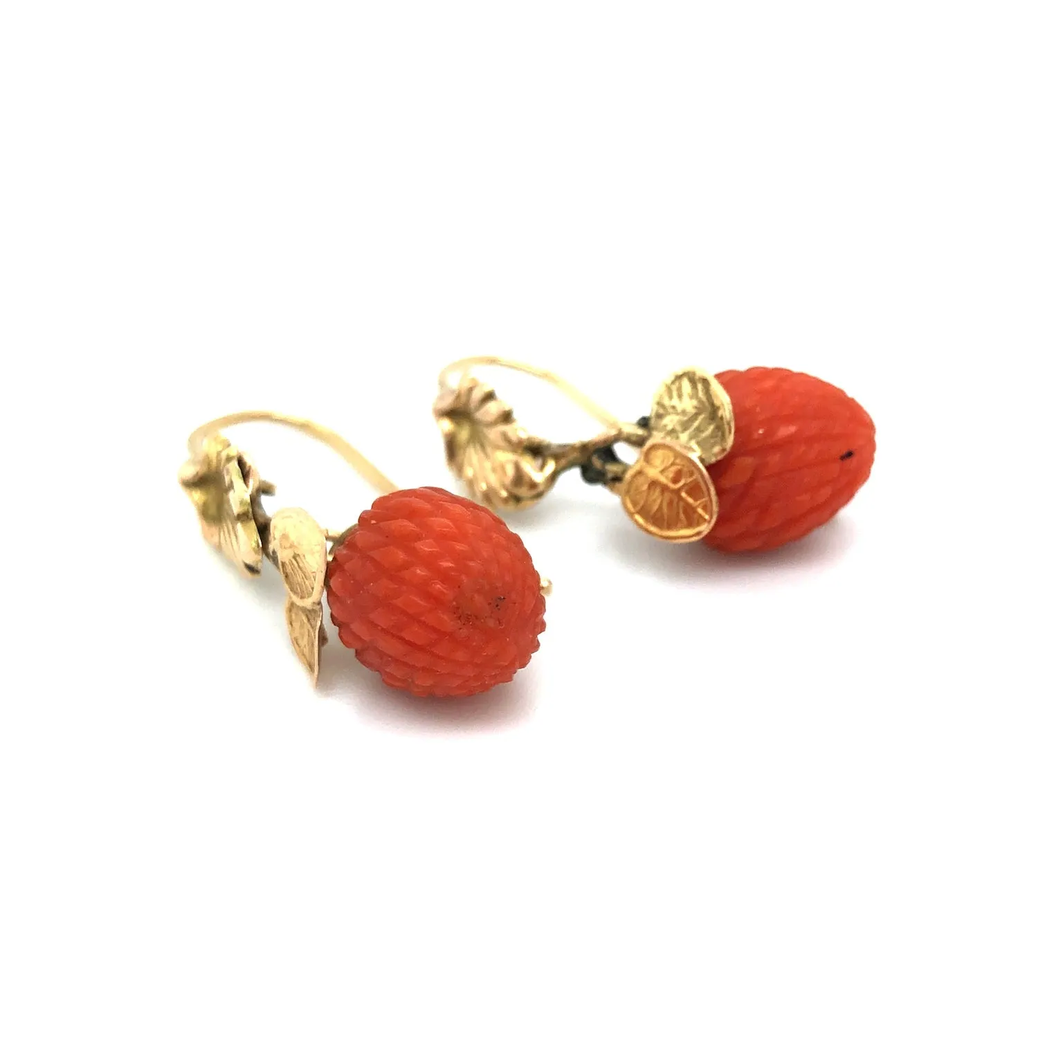 Antique Victorian Composite Coral & Gold Earrings
