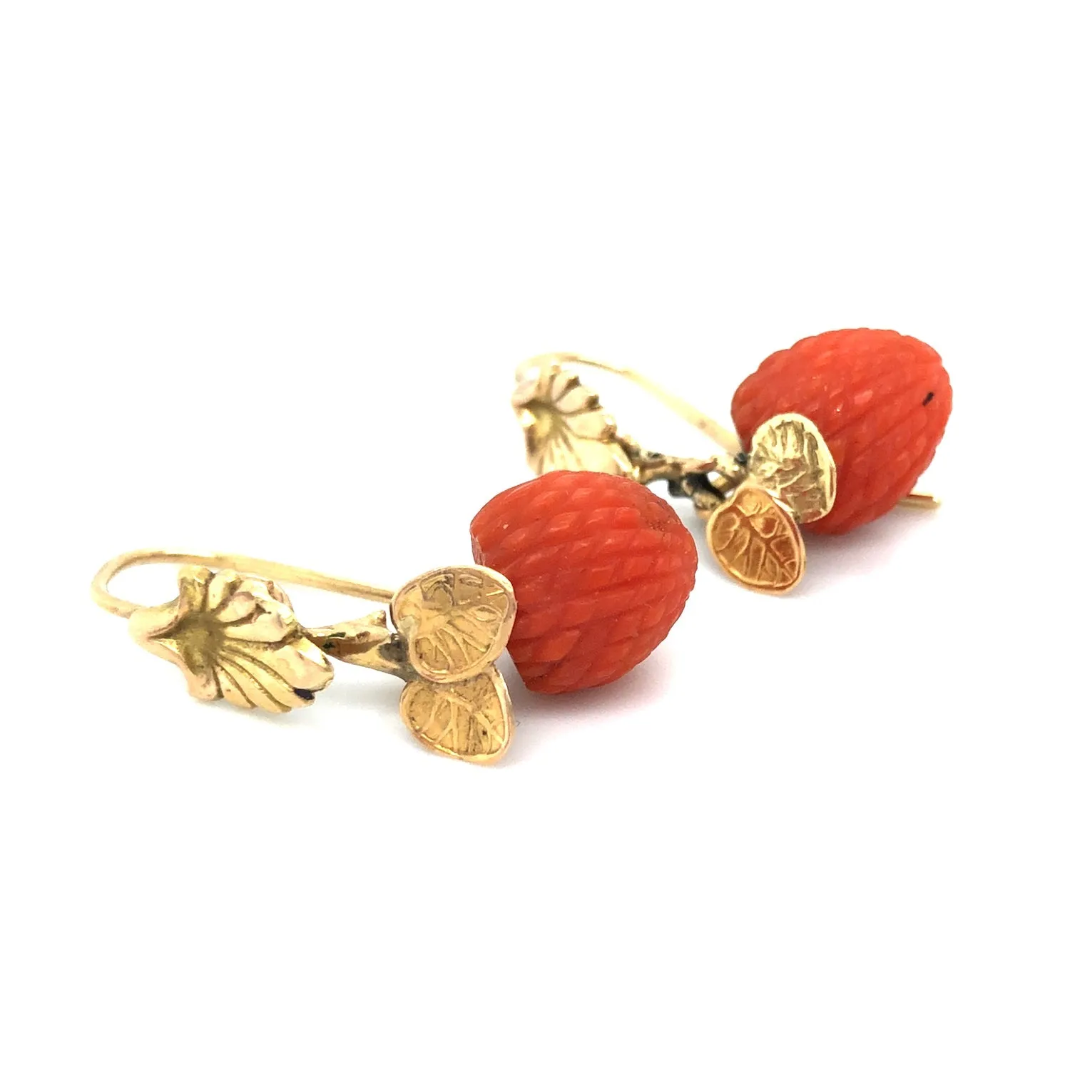 Antique Victorian Composite Coral & Gold Earrings