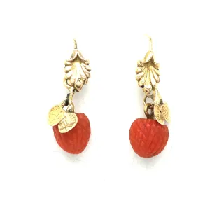 Antique Victorian Composite Coral & Gold Earrings
