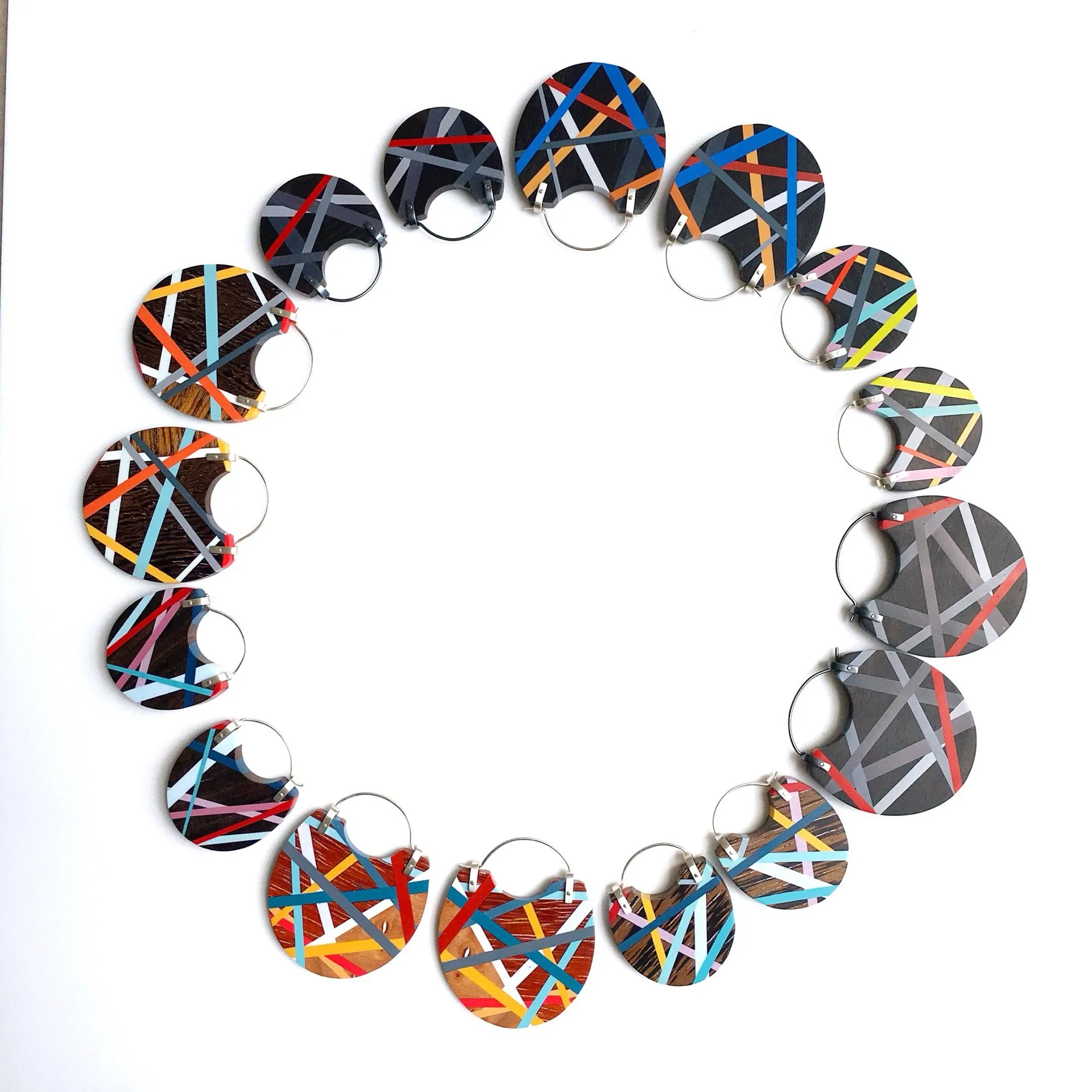 Aqua/Orange Wood Hoop Earrings