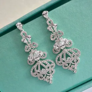 Art Deco Bridal Chandelier Earrings, CZ Crystal Wedding Earrings, Long Cubic Zirconia Bridal Earrings, Vintage Statement Bridal Earrings