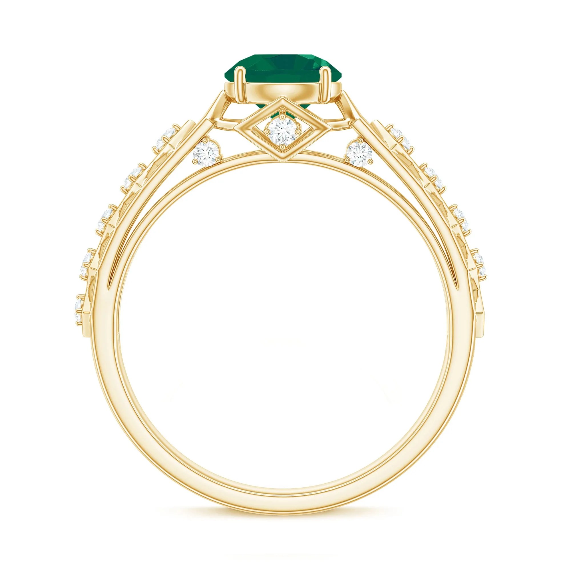 Art Deco Emerald Solitaire Engagement Ring with Diamond