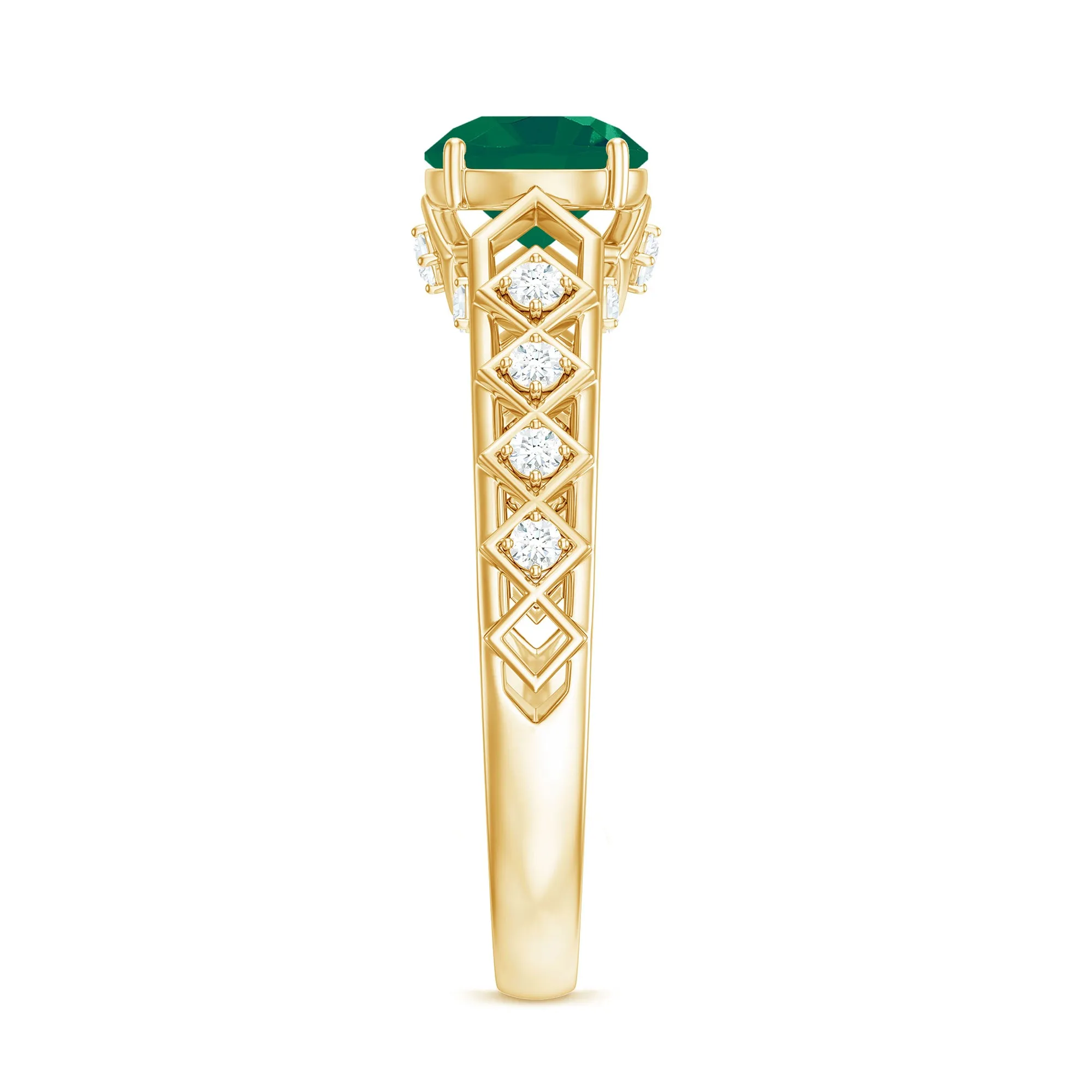 Art Deco Emerald Solitaire Engagement Ring with Diamond