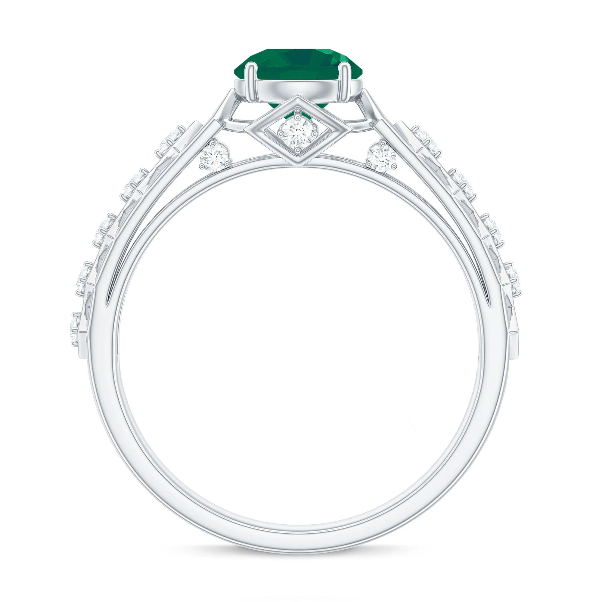 Art Deco Emerald Solitaire Engagement Ring with Diamond