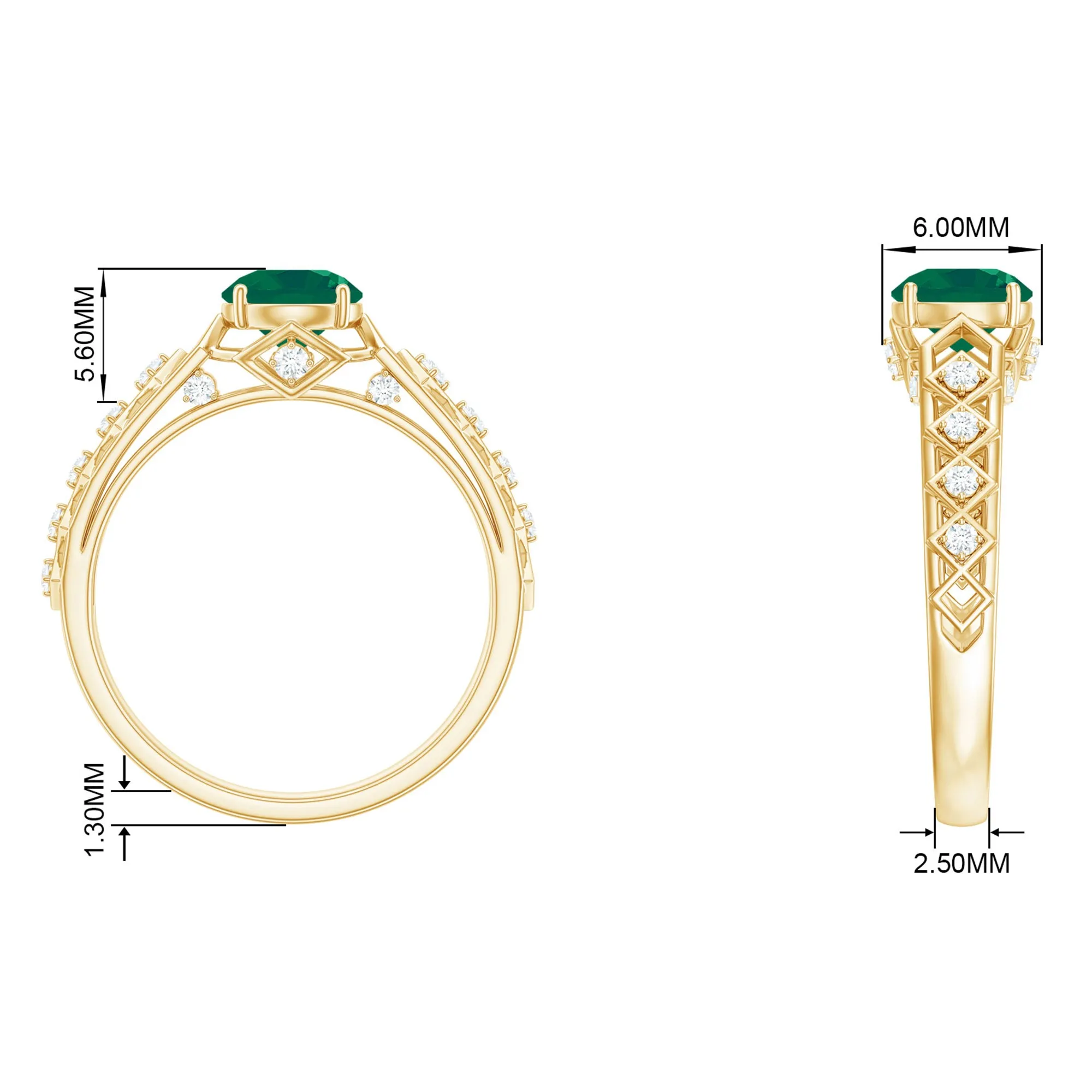 Art Deco Emerald Solitaire Engagement Ring with Diamond