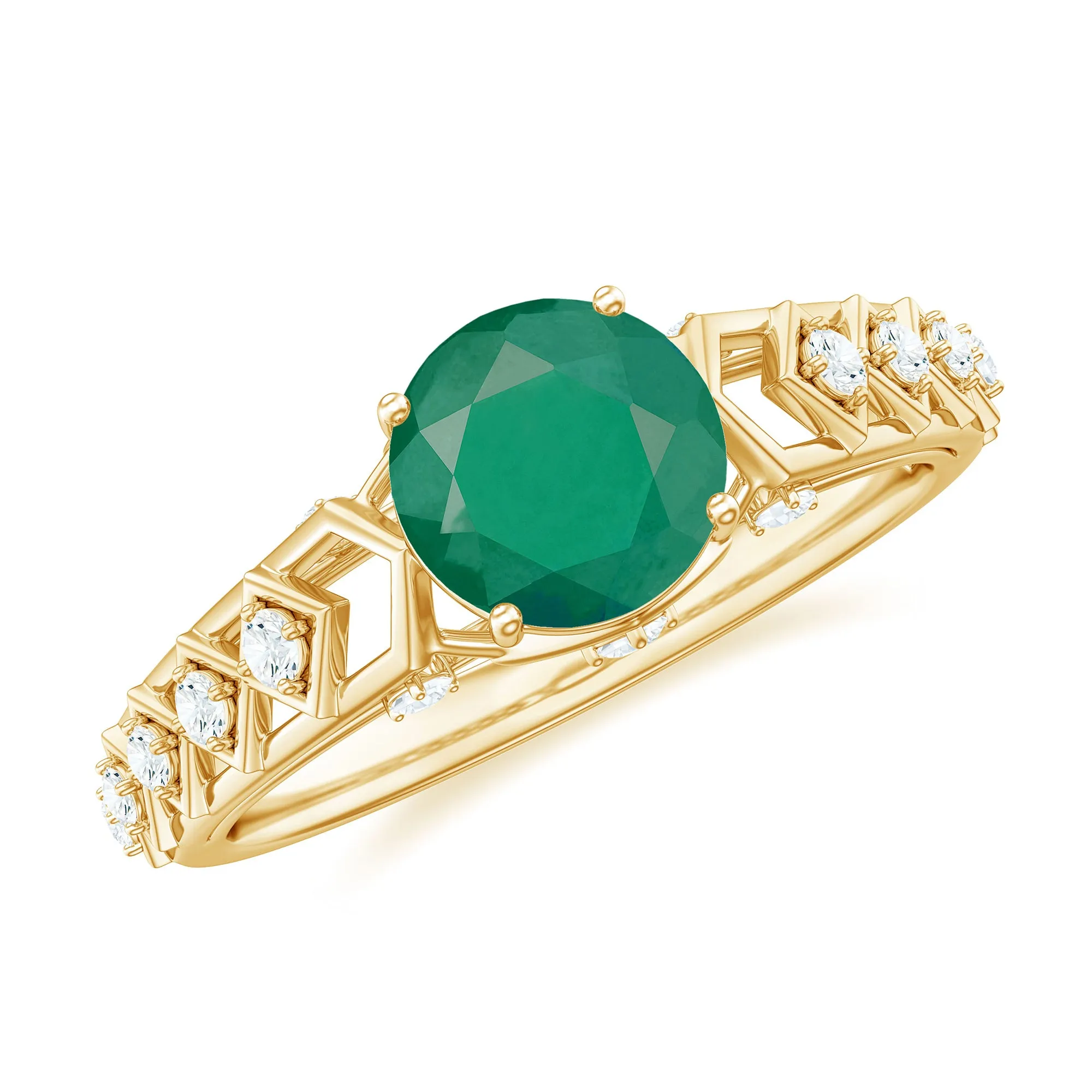 Art Deco Emerald Solitaire Engagement Ring with Diamond