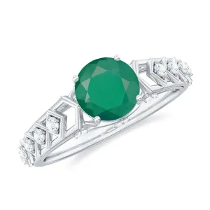 Art Deco Emerald Solitaire Engagement Ring with Diamond