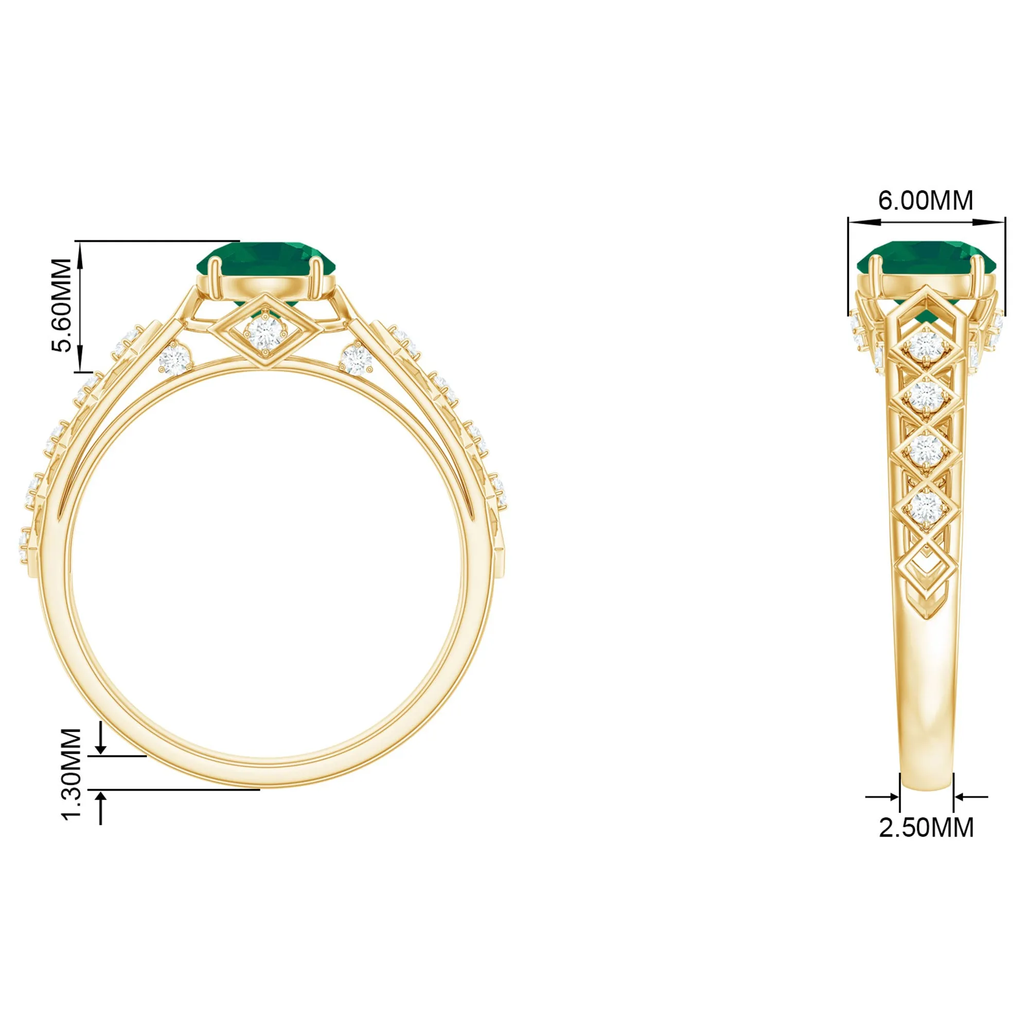 Art Deco Emerald Solitaire Engagement Ring with Diamond
