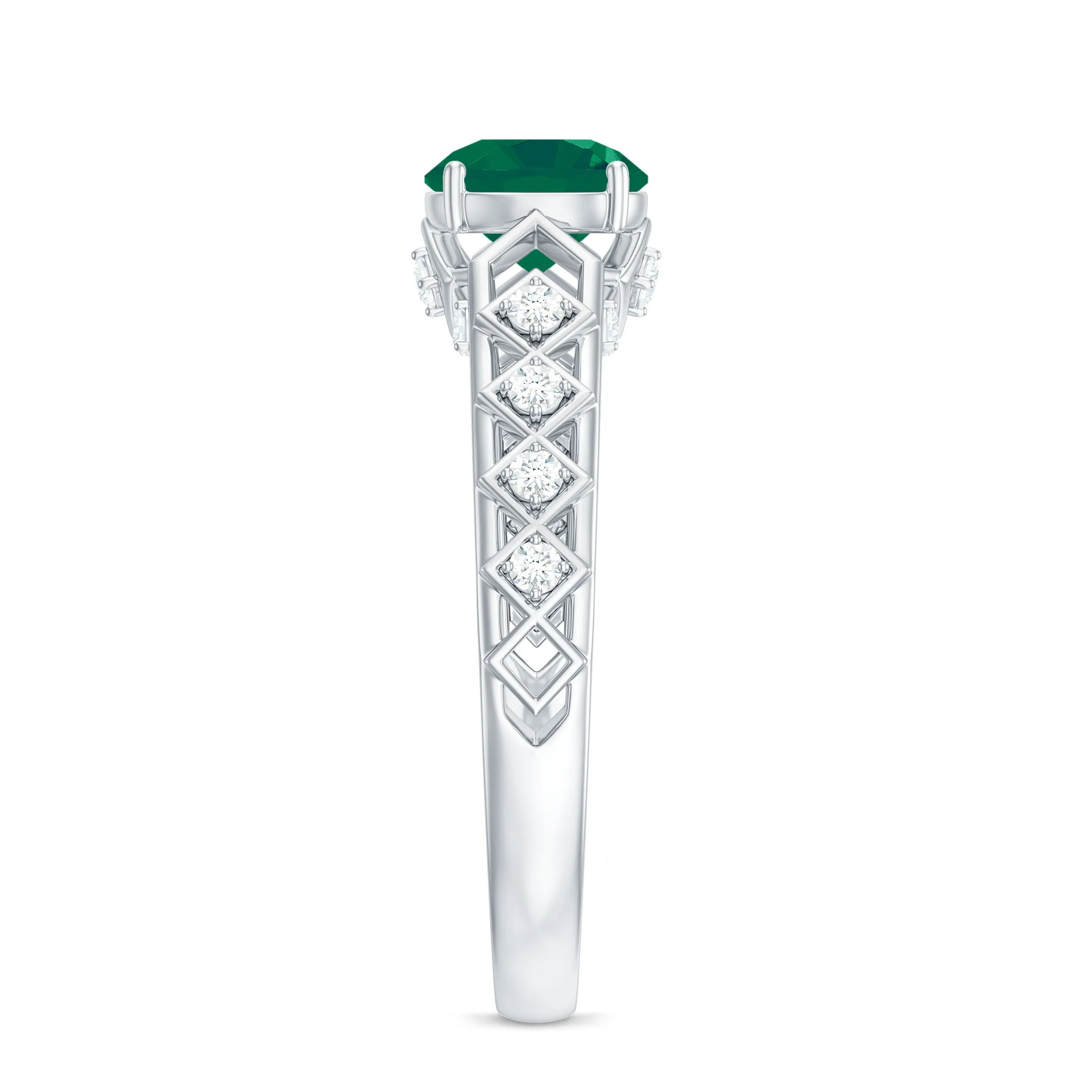 Art Deco Emerald Solitaire Engagement Ring with Diamond