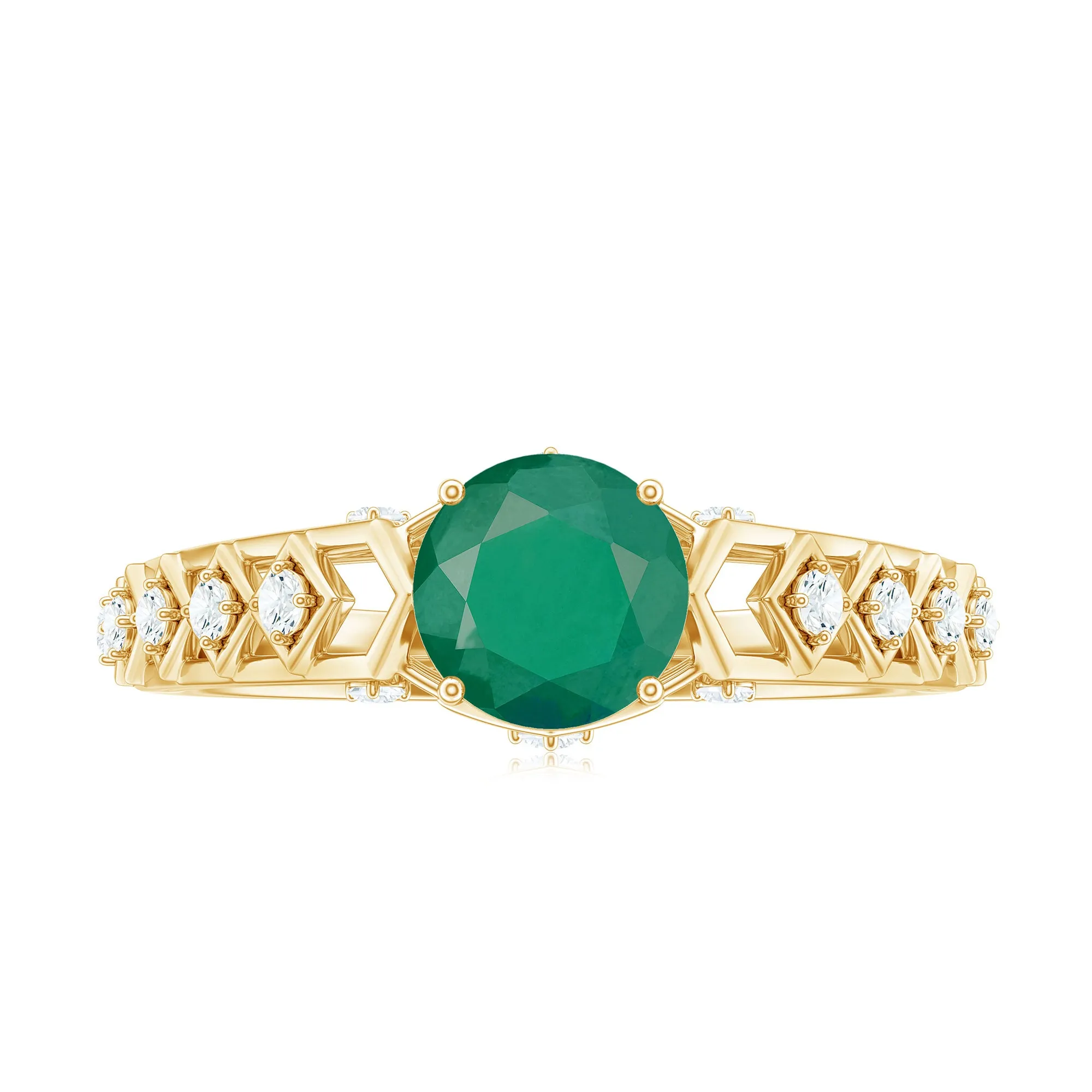 Art Deco Emerald Solitaire Engagement Ring with Diamond