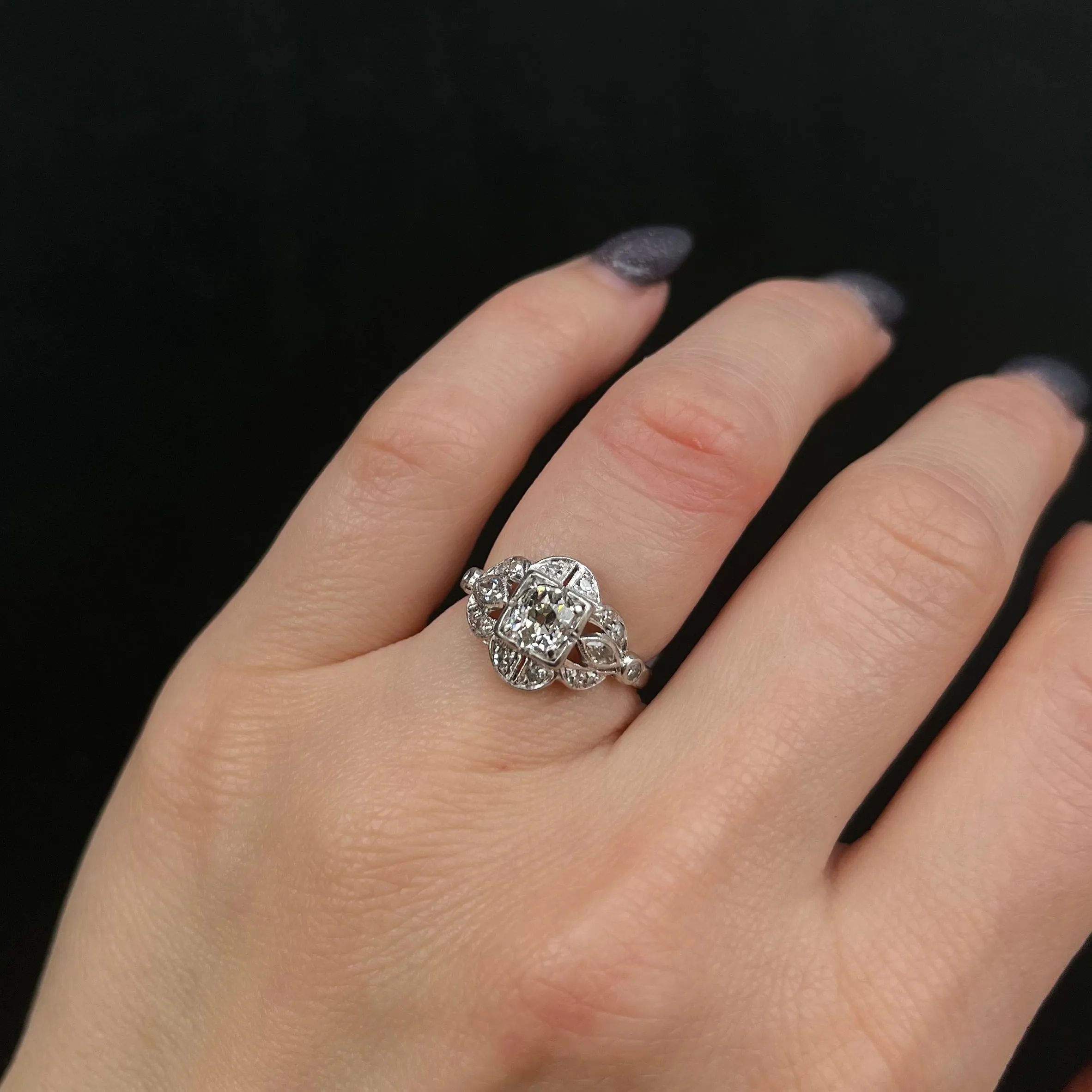 Art Deco Platinum 0.70 Carat Old Mine Cut Diamond Engagement Ring