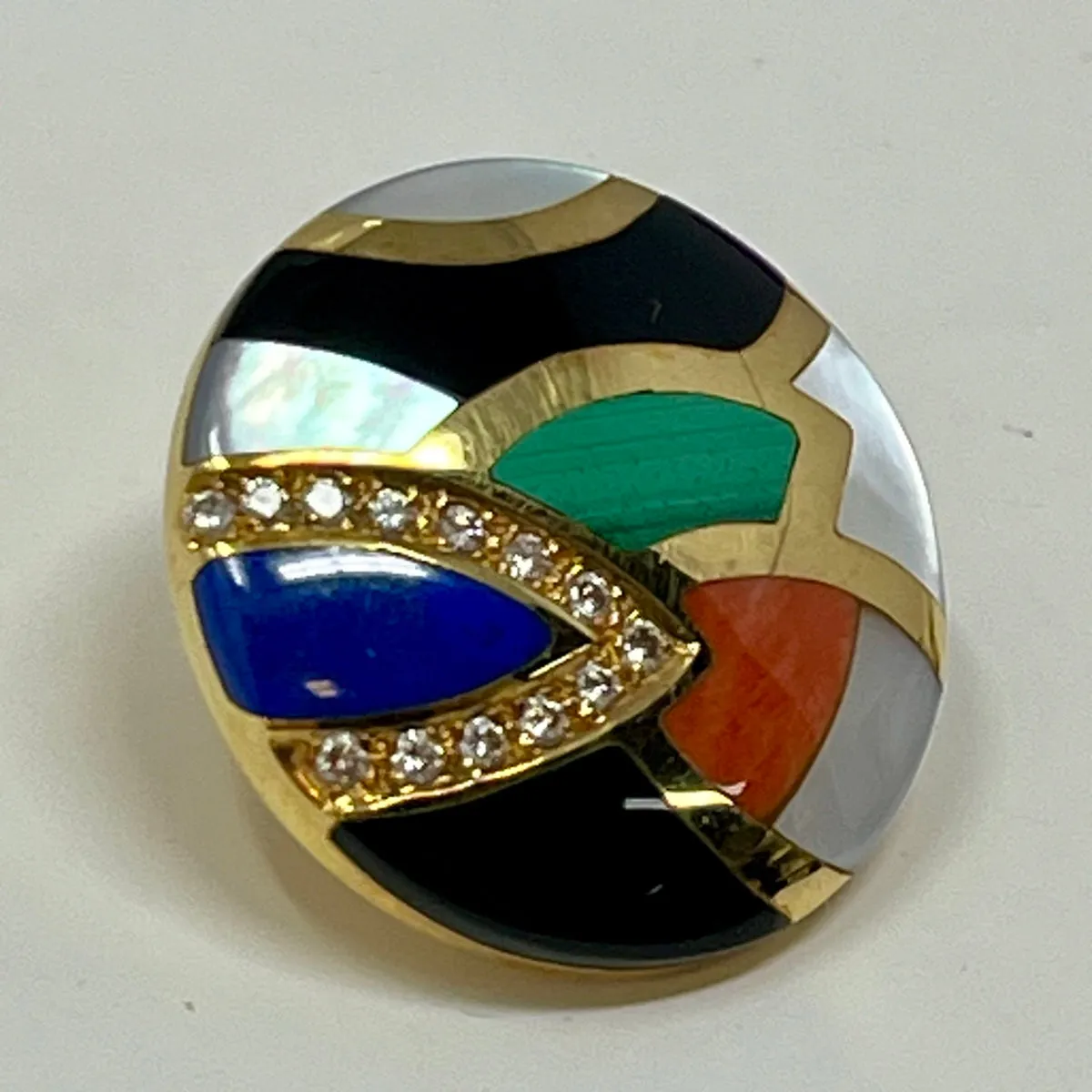Asch Grossbardt 18K Gold Earrings with Onyx, Malachite and Lapis
