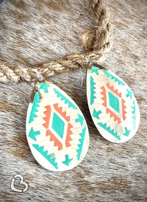 Aztec Turquoise and Coral Earrings