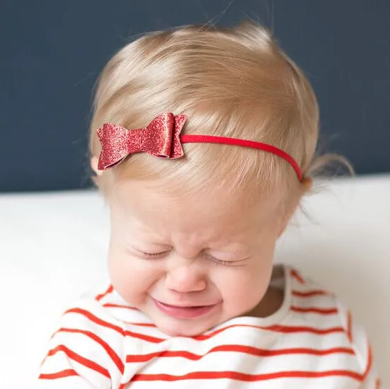 Baby Bling Glitter Bow Tie Skinny Headband-Red