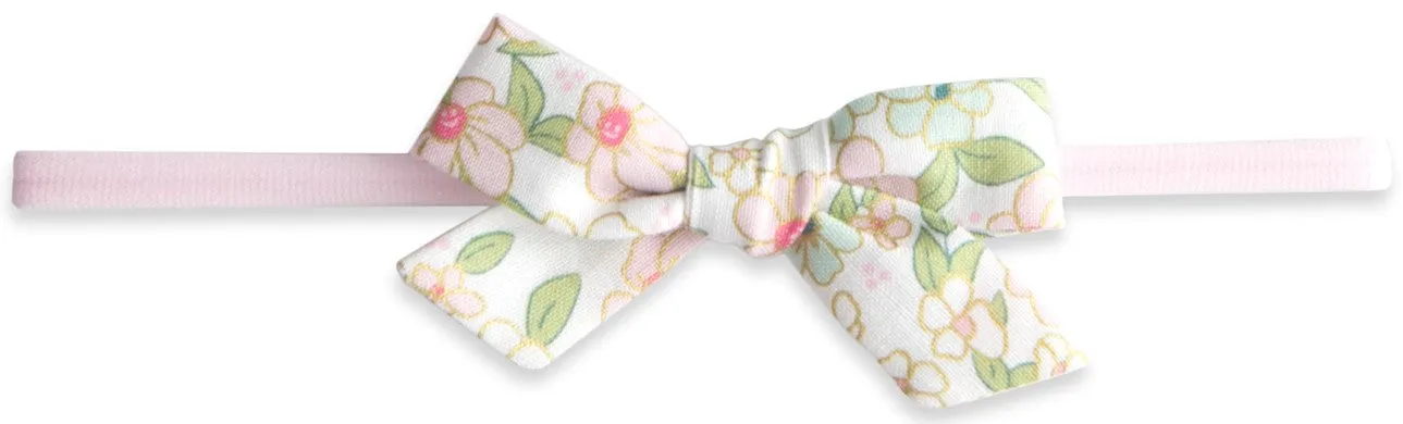 Baby Bling Pink Floral Cotton Print Skinny Bow Headband