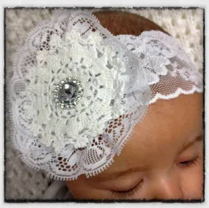 Baby, girl, lady white or ivory vintage christening flower girl bridal fascinator lace flower headband  FLHD70