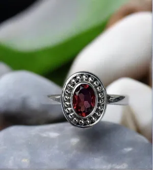 Bali Style Oval Garnet Ring Set In Sterling Silver-Size 8.5