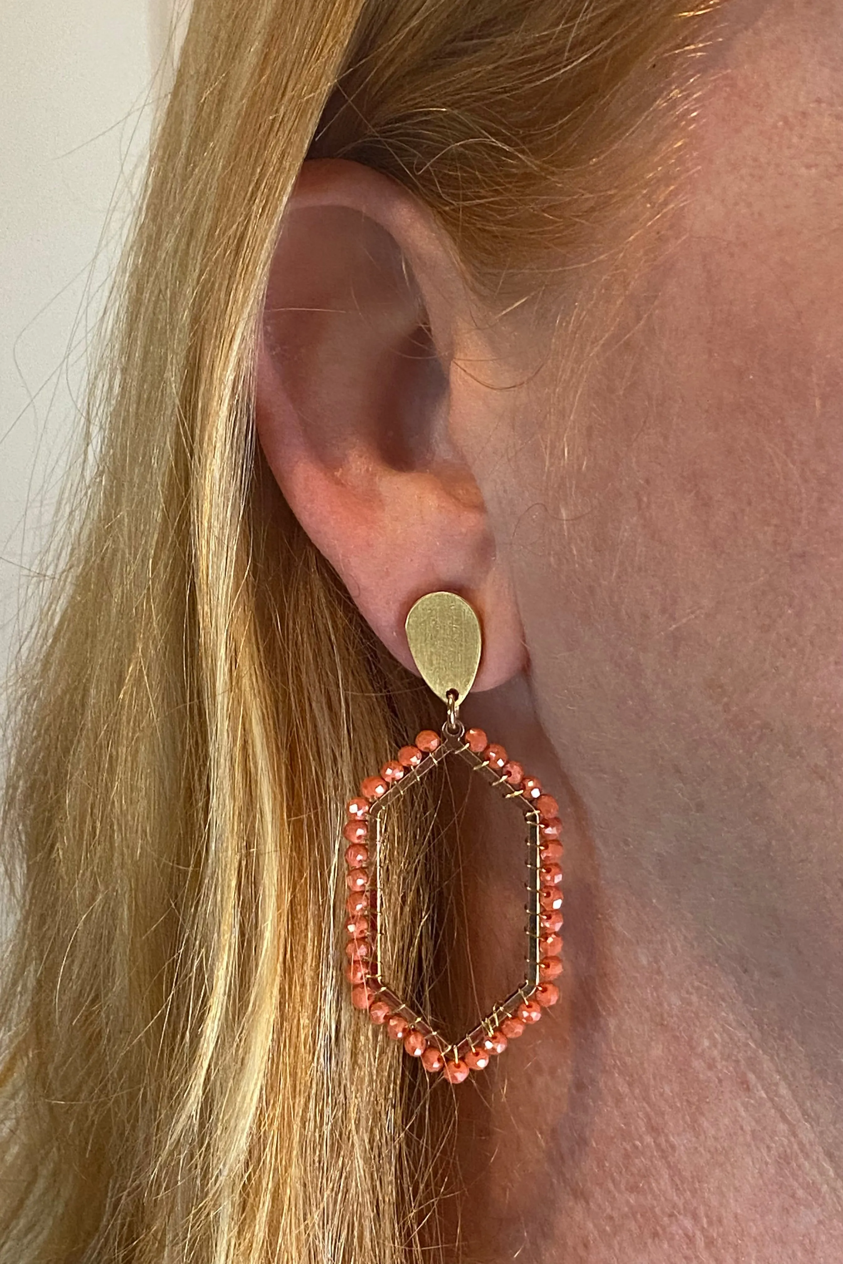 Beaded Hexagon Dangle Earring