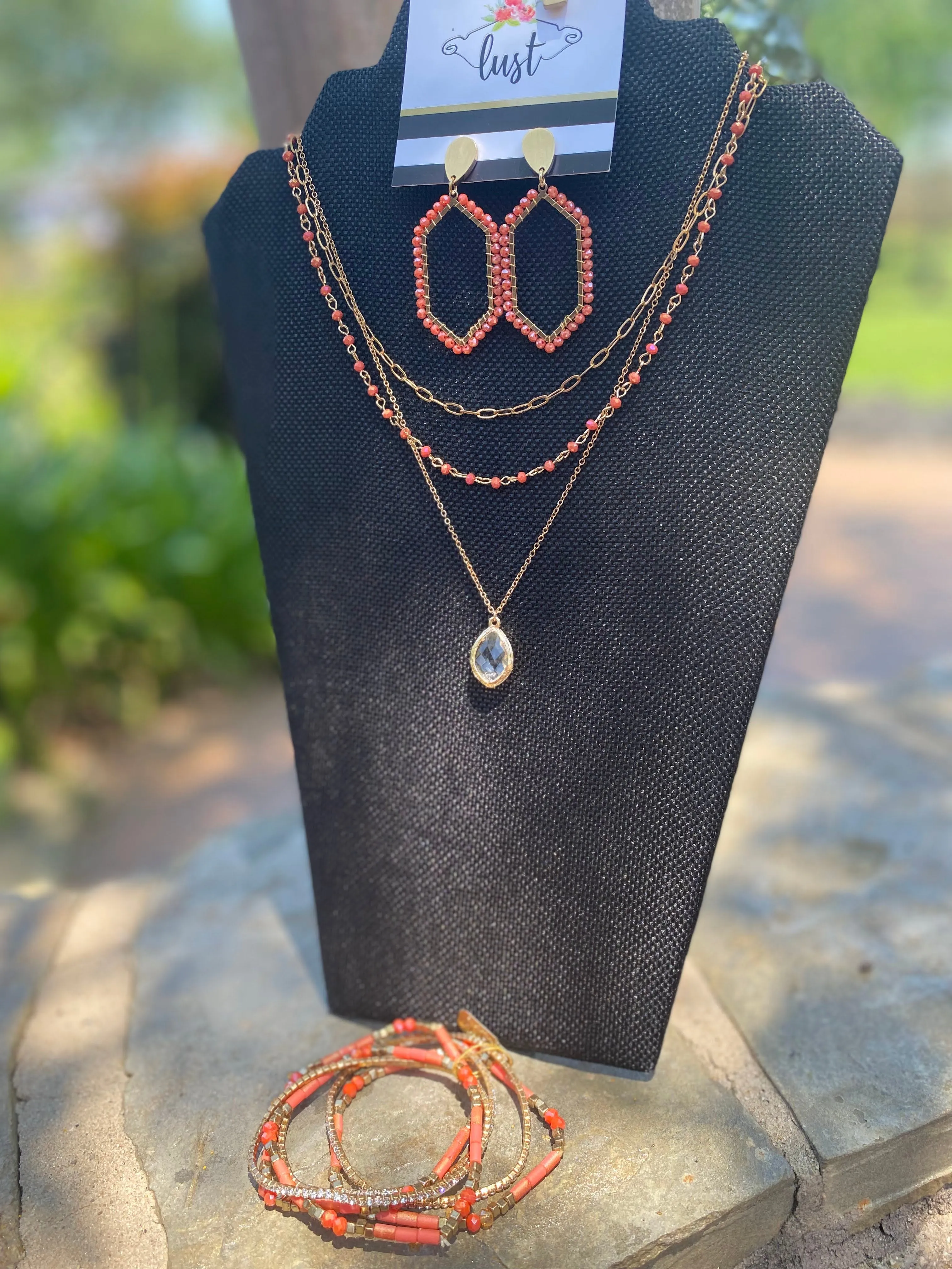 Beaded Hexagon Dangle Earring
