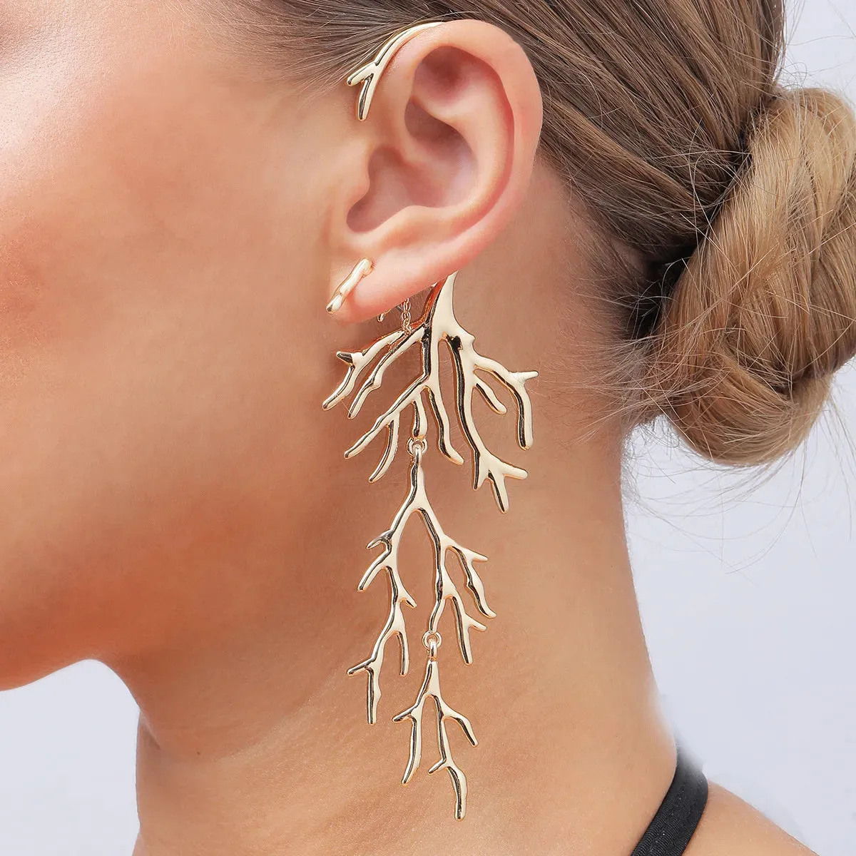 Bianca Metal Coral Ear Hook Stud Earring