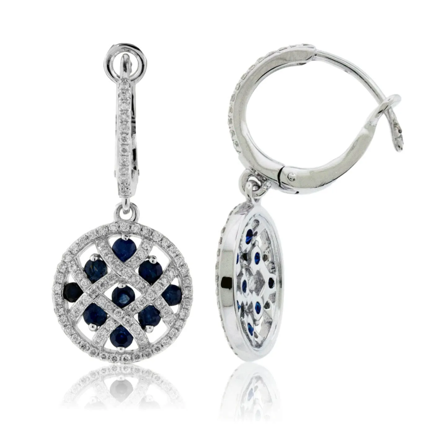 Blue Sapphire & Diamond Circle Dangle Earrings