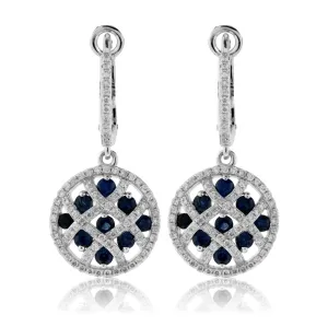 Blue Sapphire & Diamond Circle Dangle Earrings