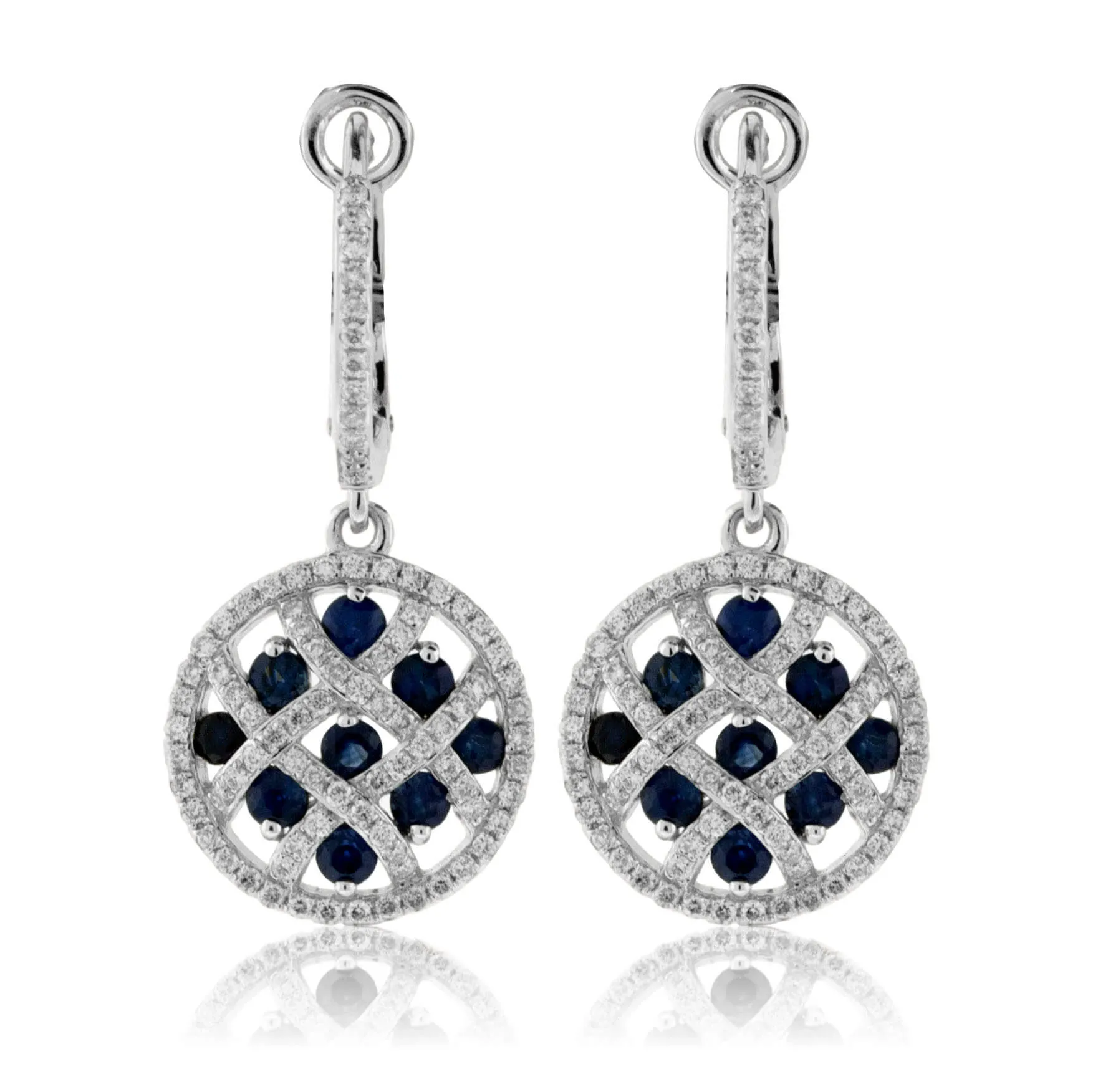 Blue Sapphire & Diamond Circle Dangle Earrings