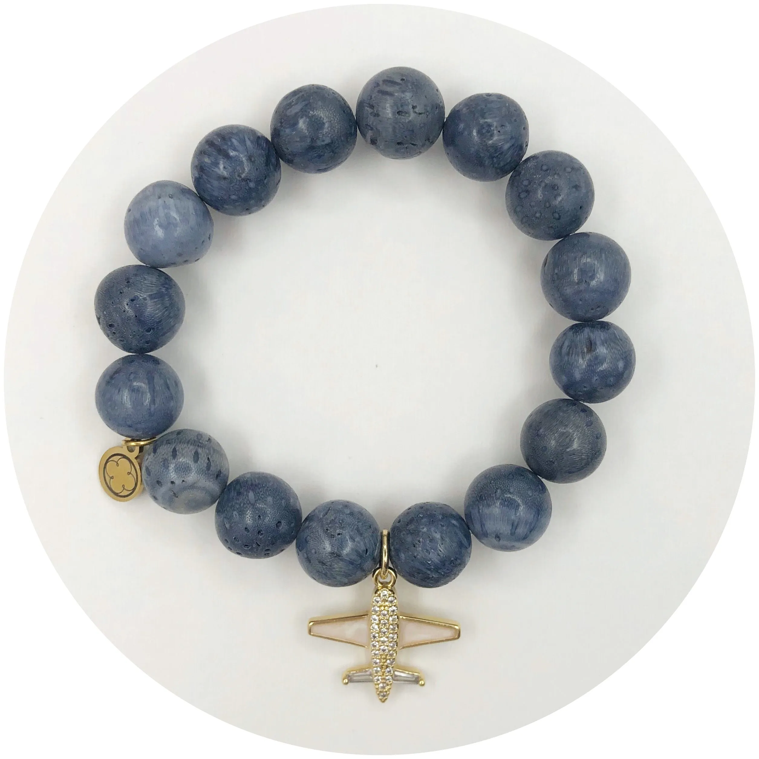 Blue Sponge Coral with Gold Pavé Airplane