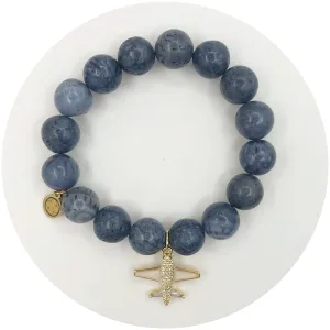 Blue Sponge Coral with Gold Pavé Airplane