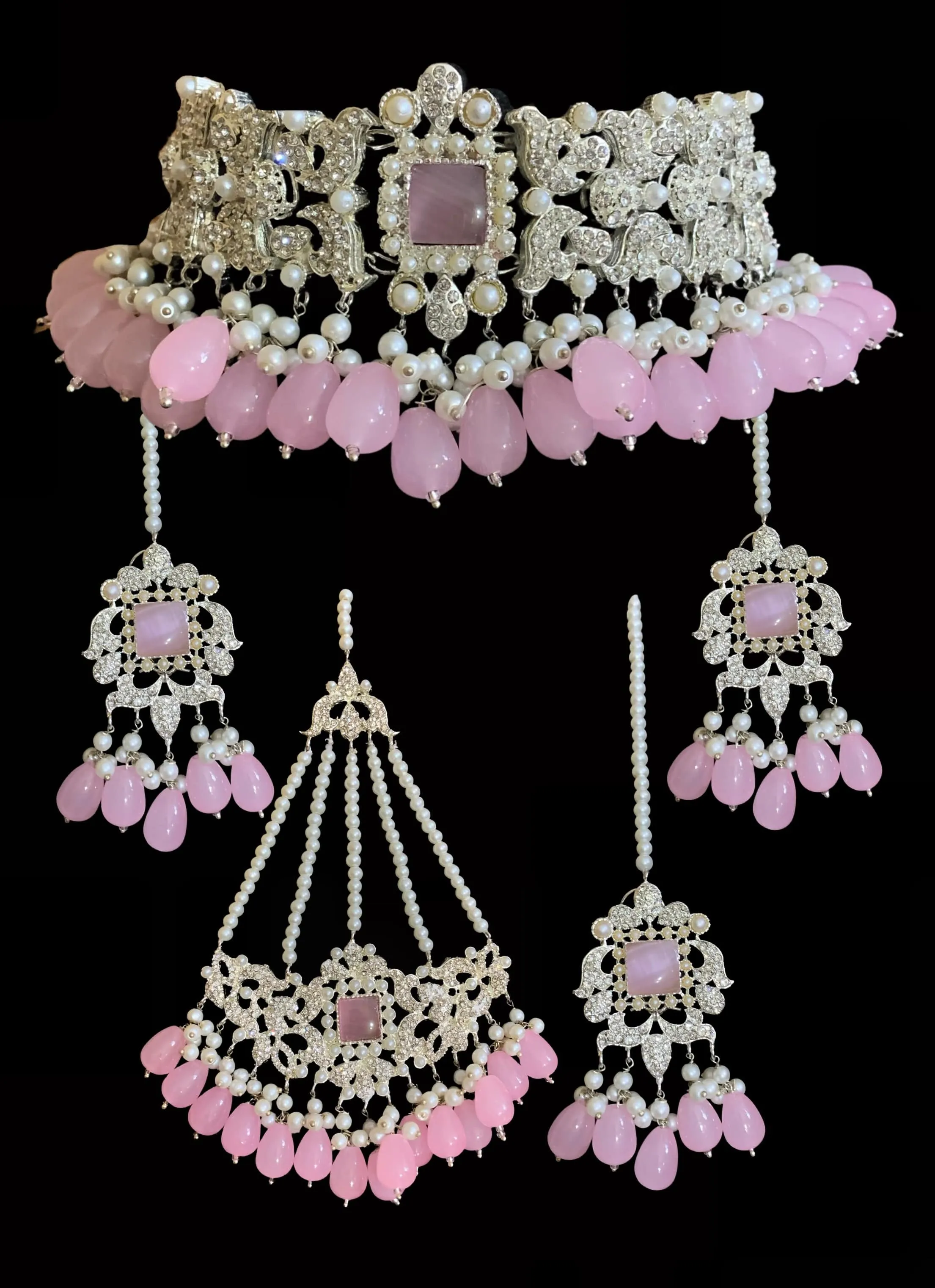 BR10 Anisa zircon bridal set - pink ( SHIPS IN 1 WEEK  )