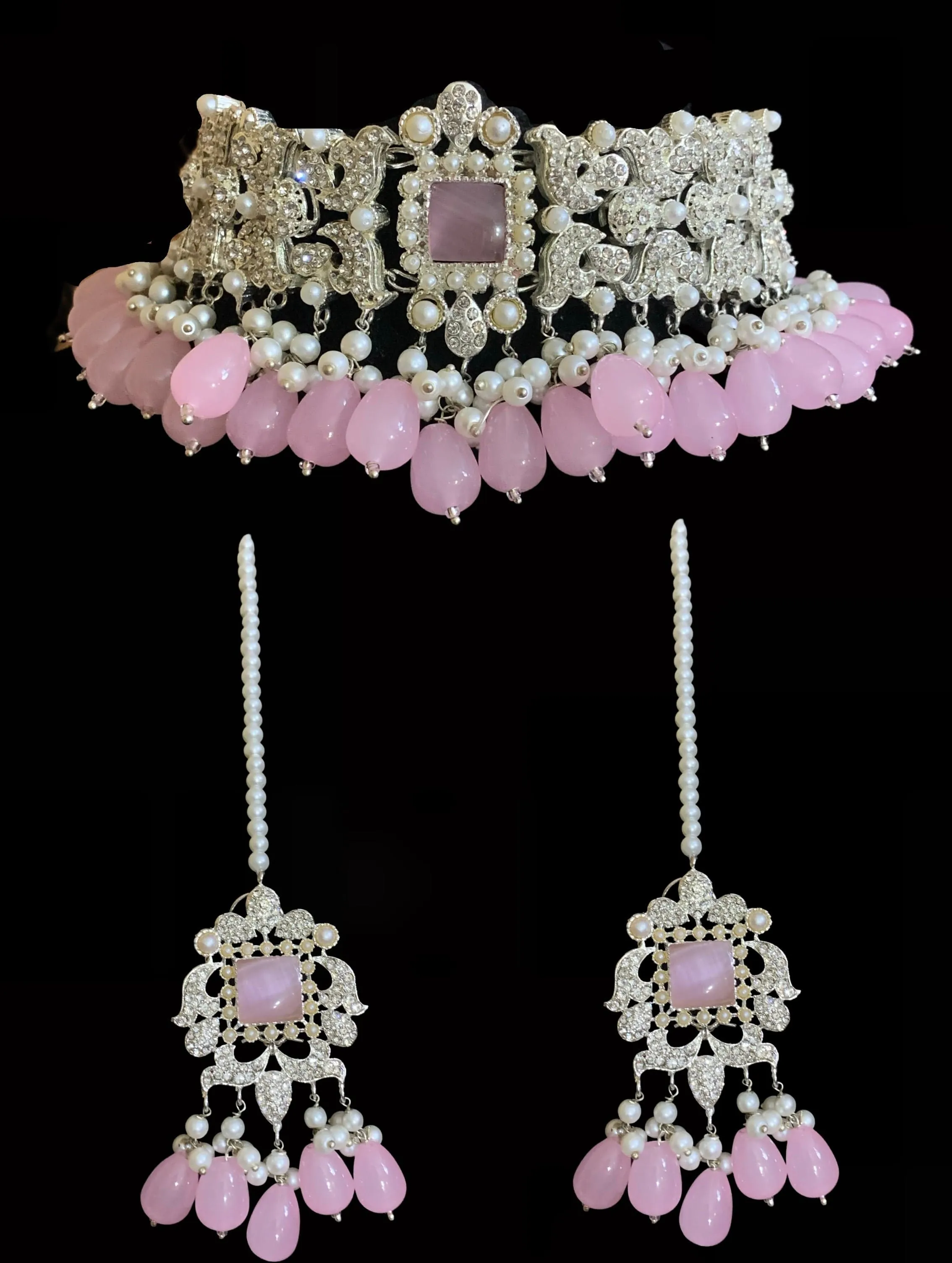 BR10 Anisa zircon bridal set - pink ( SHIPS IN 1 WEEK  )