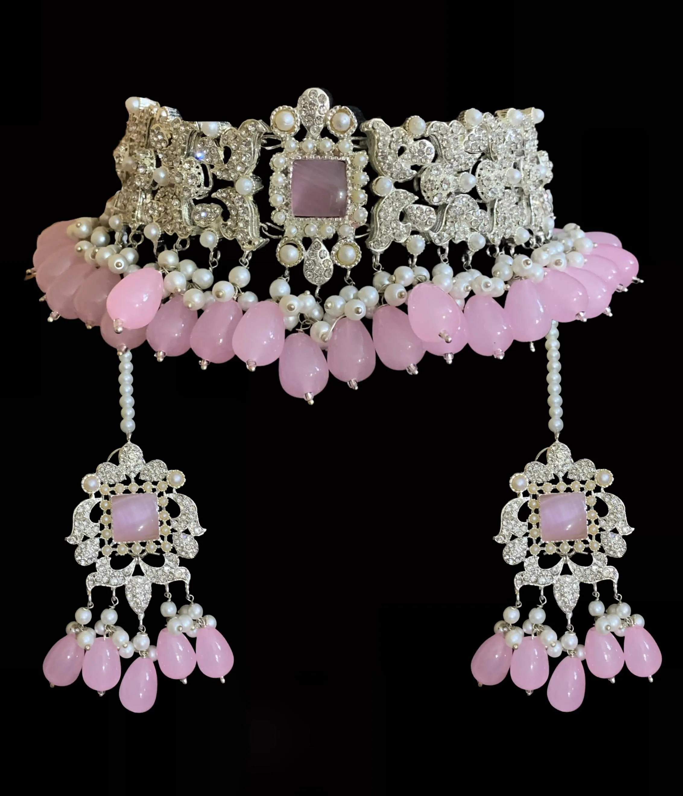 BR10 Anisa zircon bridal set - pink ( SHIPS IN 1 WEEK  )
