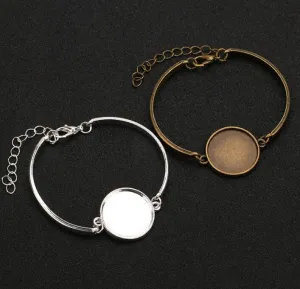 Bracelet Setting - Round Base Cabochon Silver Bronze Jewelry Making - Bezel Bangle Bracelet, Glass Tray Bracelet Blanks, Bracelet Set Bases