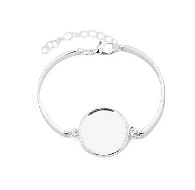 Bracelet Setting - Round Base Cabochon Silver Bronze Jewelry Making - Bezel Bangle Bracelet, Glass Tray Bracelet Blanks, Bracelet Set Bases