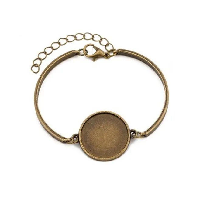 Bracelet Setting - Round Base Cabochon Silver Bronze Jewelry Making - Bezel Bangle Bracelet, Glass Tray Bracelet Blanks, Bracelet Set Bases