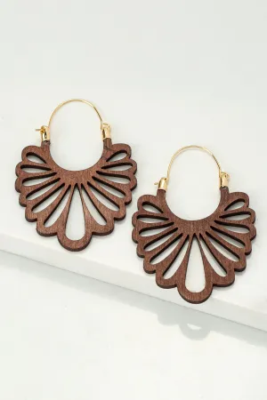Brown Cutout Wood Drop Earrings