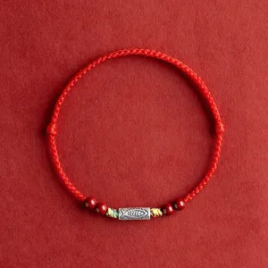 Buddha Stones 925 Sterling Silver Koi Fish Cinnabar Bead Wealth Handcrafted Braided Bracelet Anklet