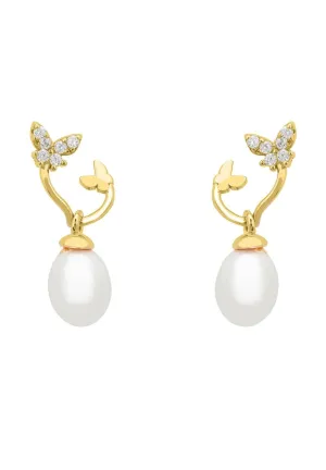 Butterflies Pearl Earrings Gold