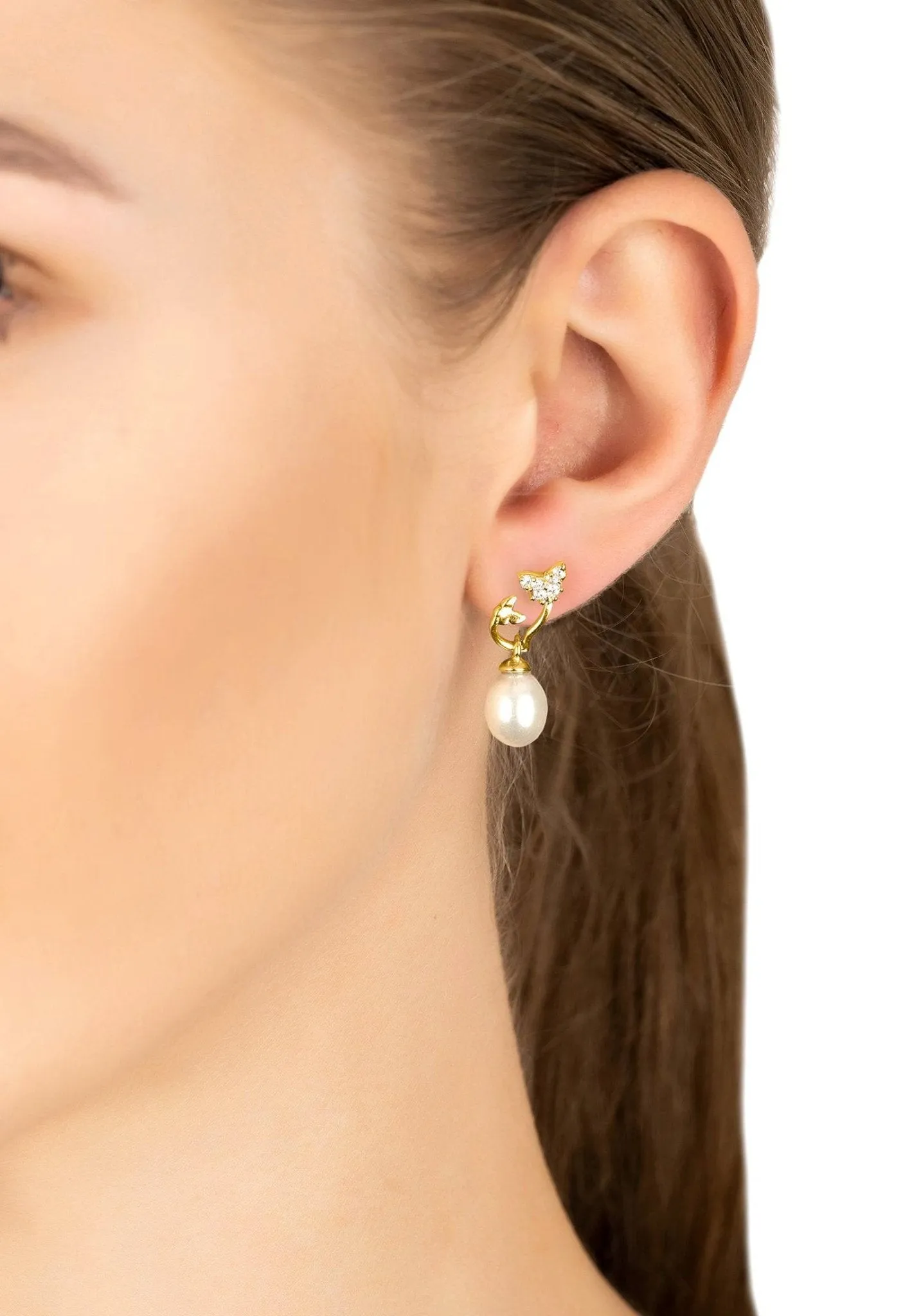 Butterflies Pearl Earrings Gold