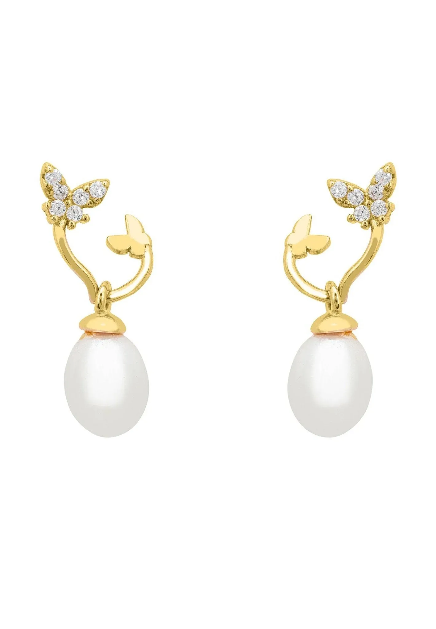 Butterflies Pearl Earrings Gold