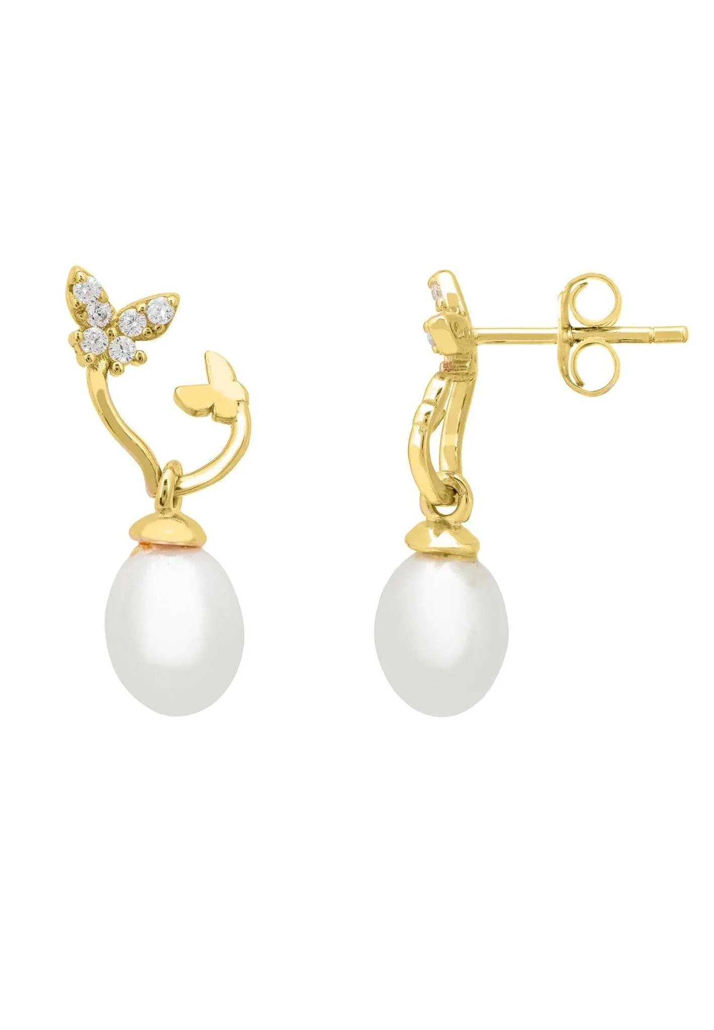 Butterflies Pearl Earrings Gold