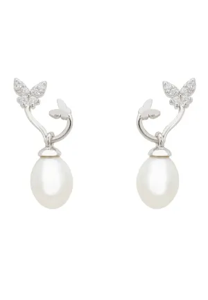 Butterflies Pearl Earrings Silver