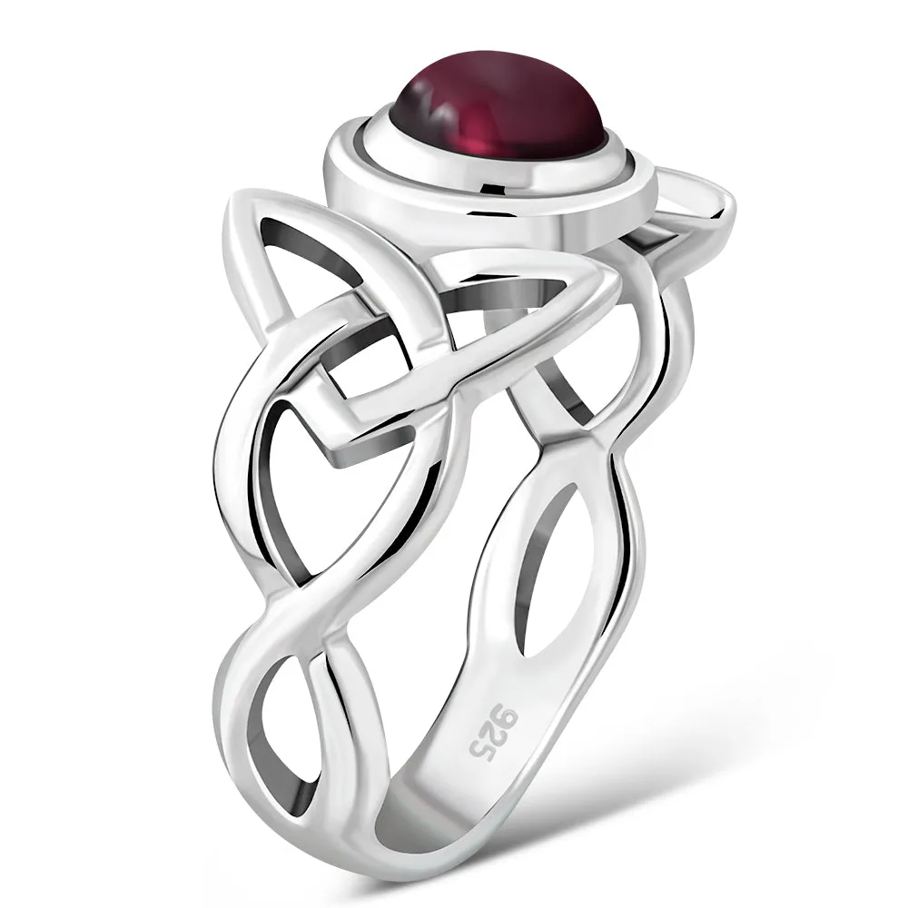 Celtic Trinity Knot Garnet Stone Silver Ring