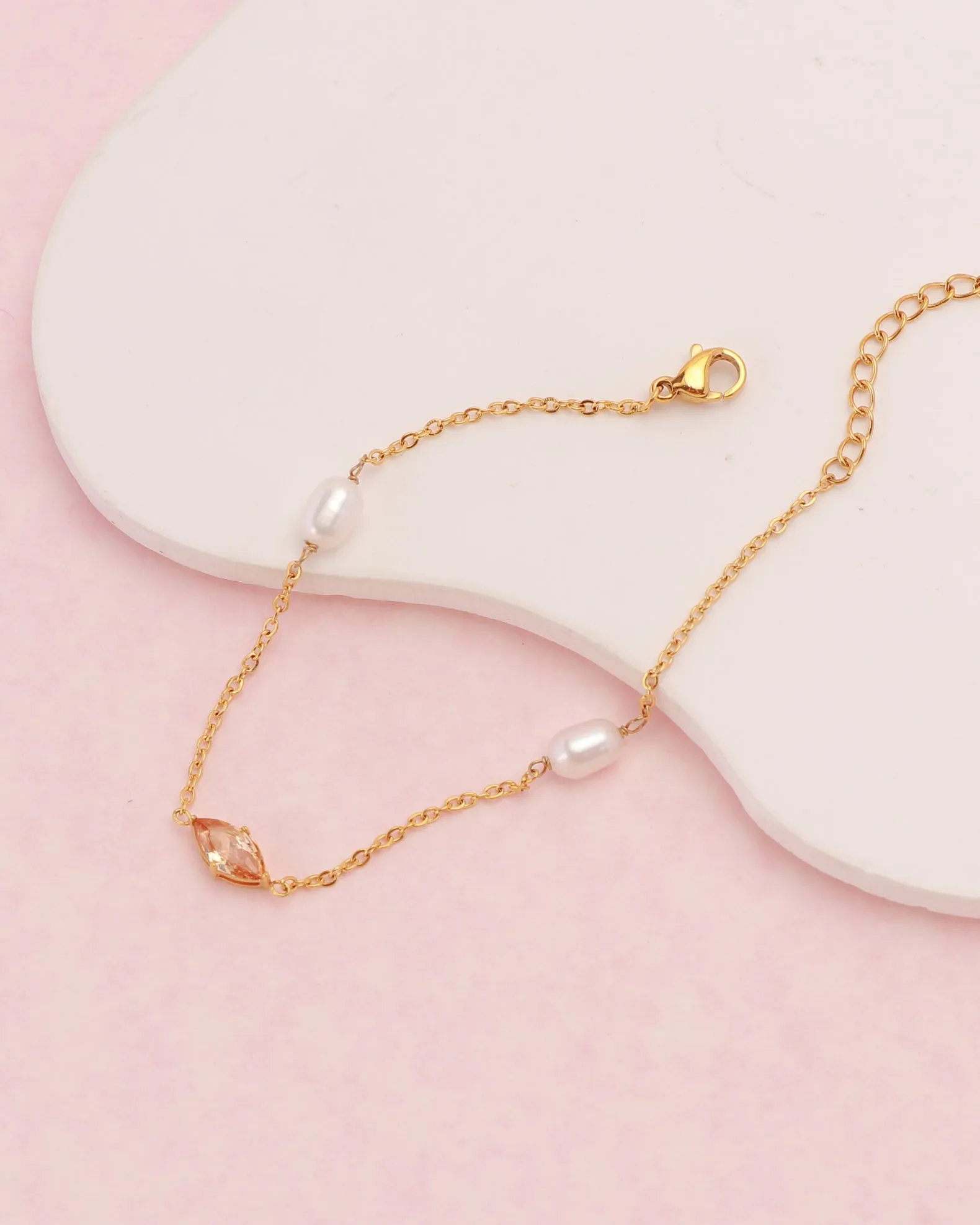Champagne Zirconia and Pearl Bracelet